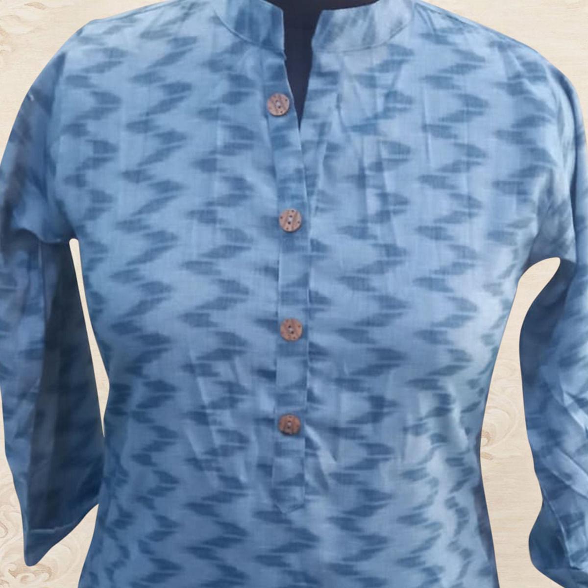 Excellent Blue Colored Casual Wear Printed Rayon Top