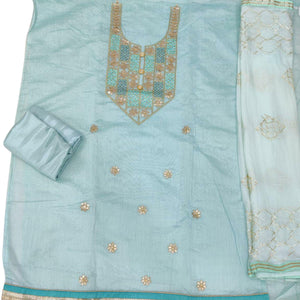 Excellent Blue Colored Festive Wear Embroidered Heavy Modal Silk Dress Material