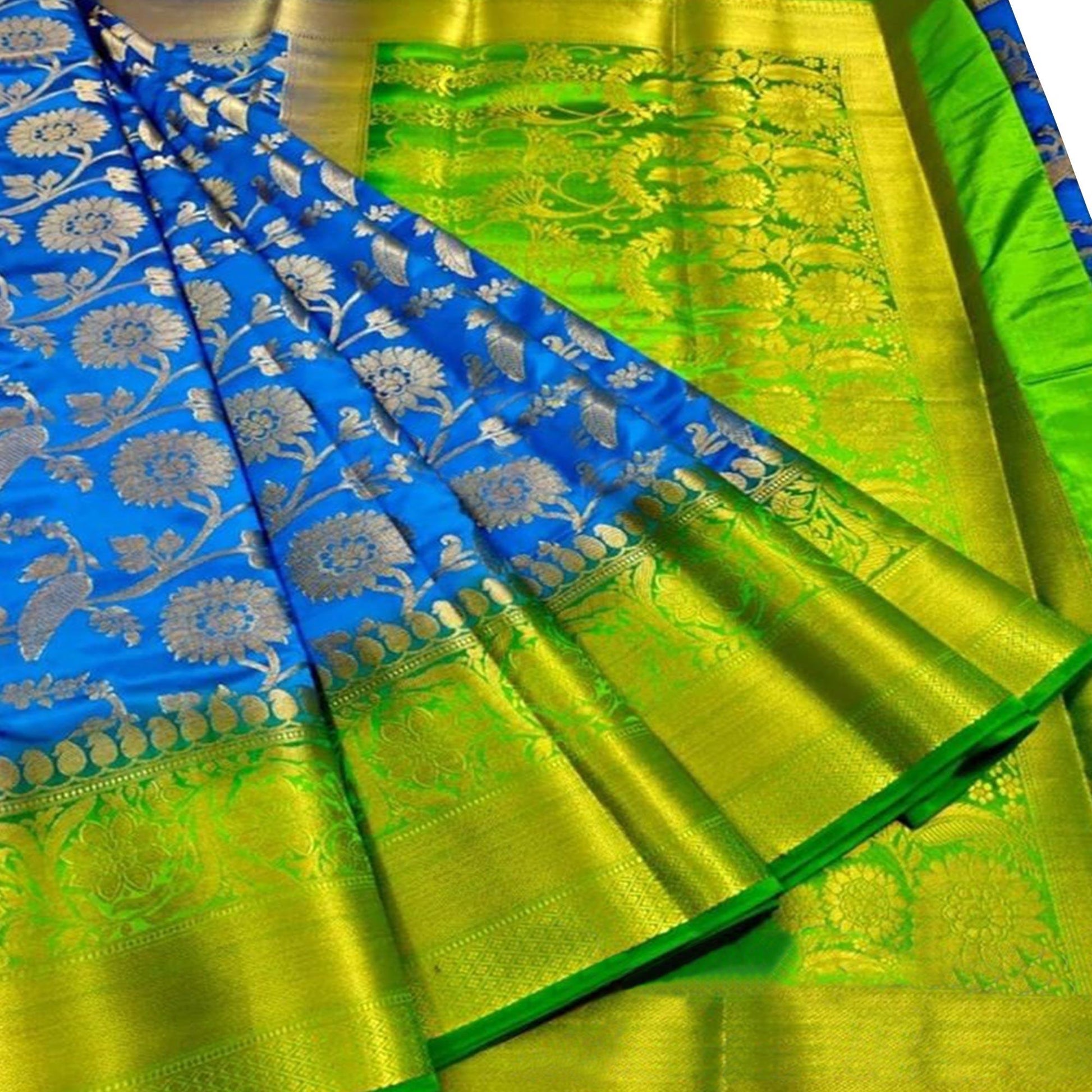 Excellent Blue Colored Festive Wear Woven Silk Blend Saree