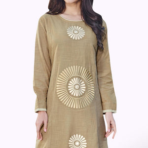 Excellent Dark Beige Colored Partywear Embroidered Rayon Kurti