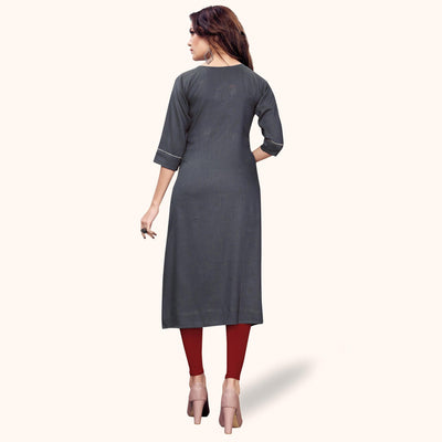 Excellent Gray Colored Partywear Embroidered Rayon Kurti