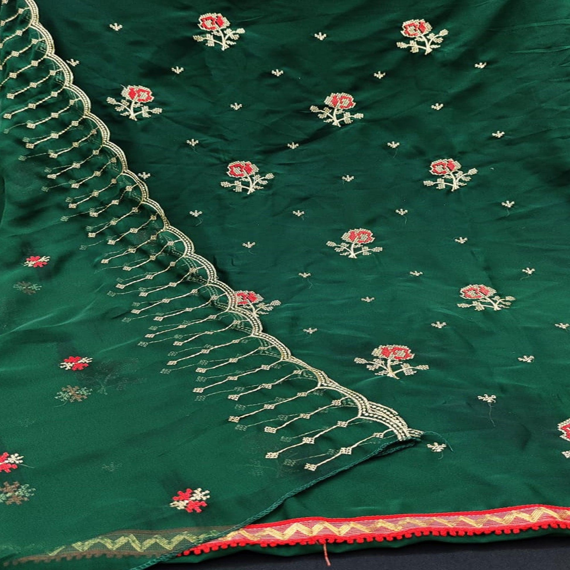 Excellent Green Colored Casual Wear Embroidered Georgette Dress Material