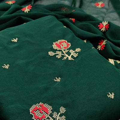 Excellent Green Colored Casual Wear Embroidered Georgette Dress Material