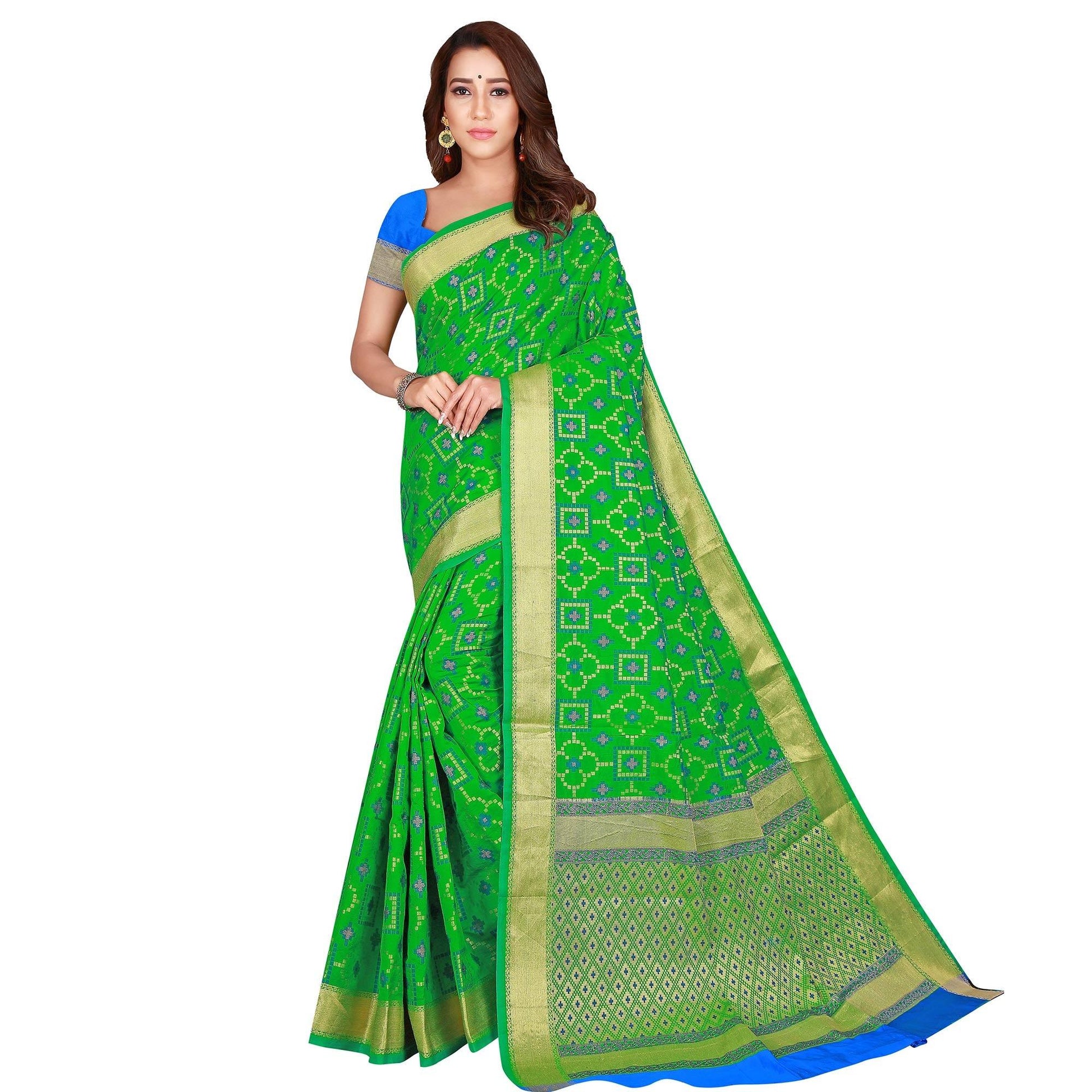 Excellent Green Colored Festive Wear Woven Patola Silk Saree