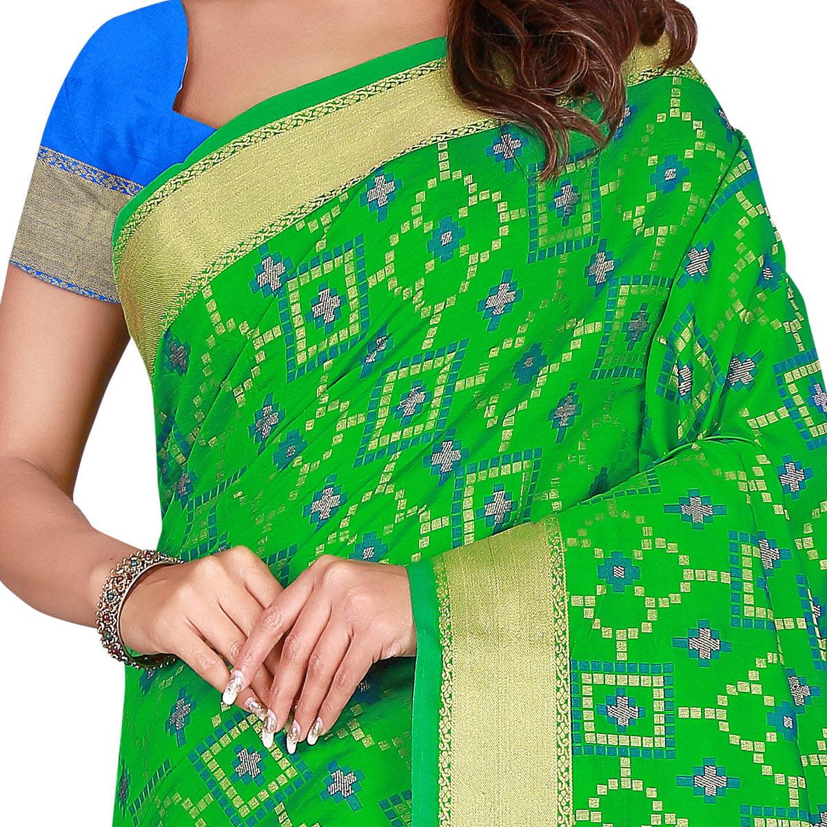 Excellent Green Colored Festive Wear Woven Patola Silk Saree