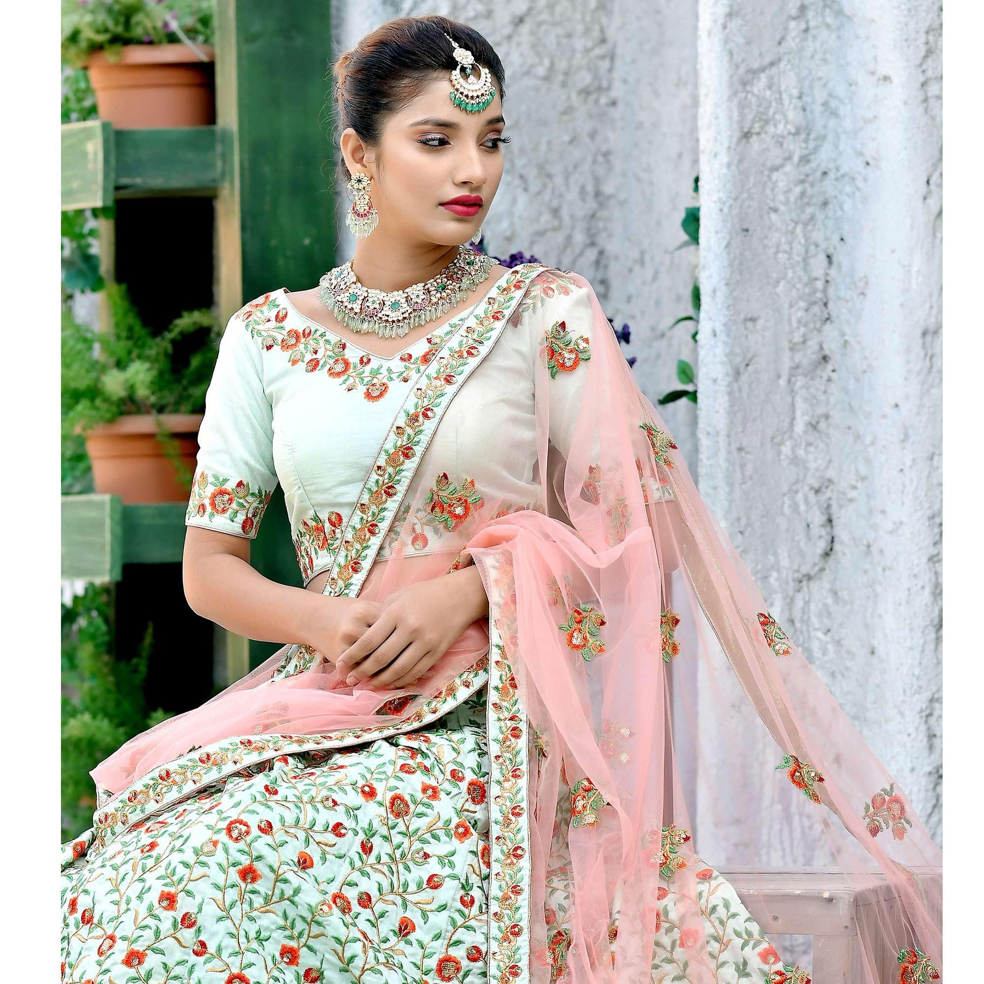Excellent Mint Green Colored Party Wear Embroidered Silk Lehenga Choli
