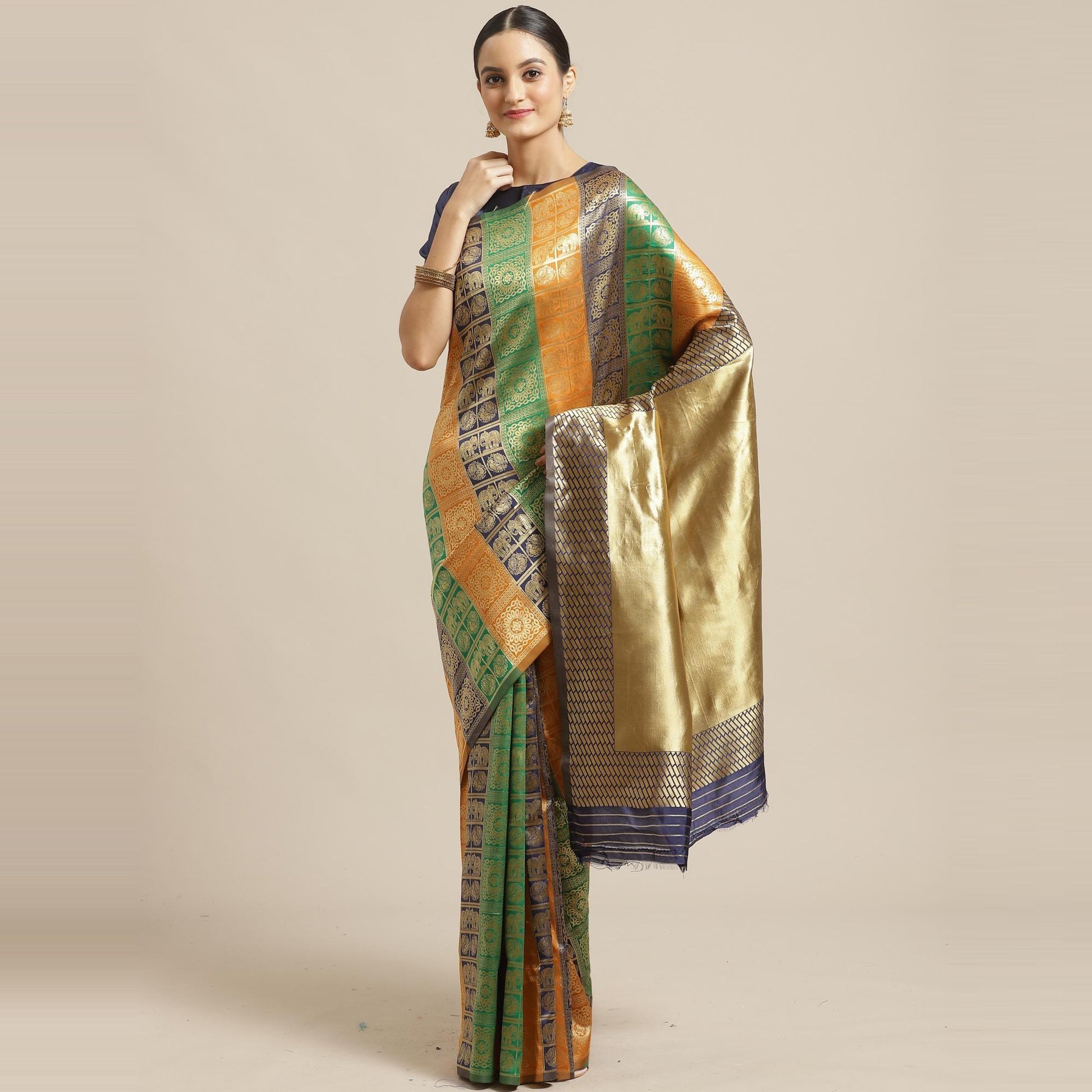 Excellent Multi Colored Festive Wear Woven Silk Blend Saree