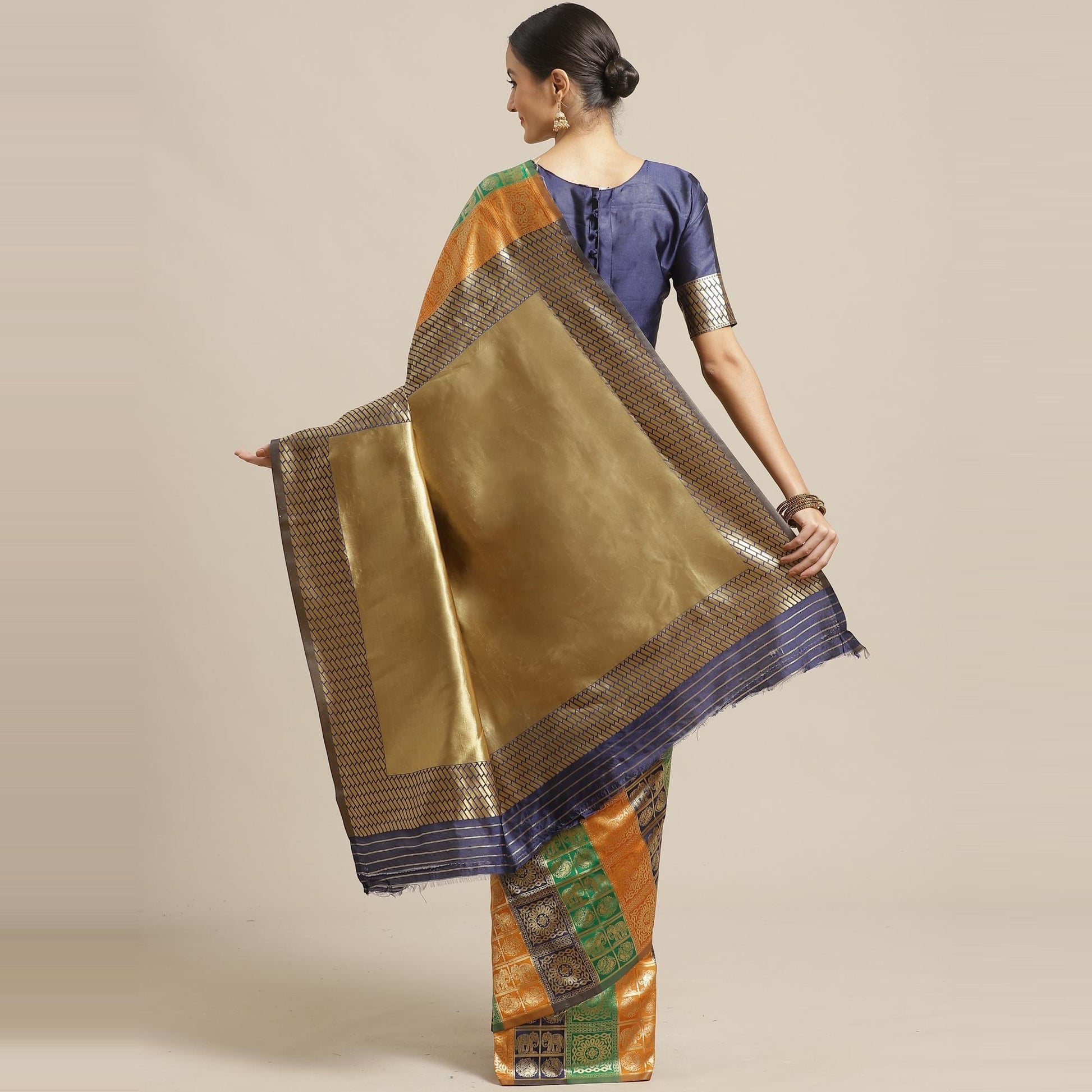 Excellent Multi Colored Festive Wear Woven Silk Blend Saree