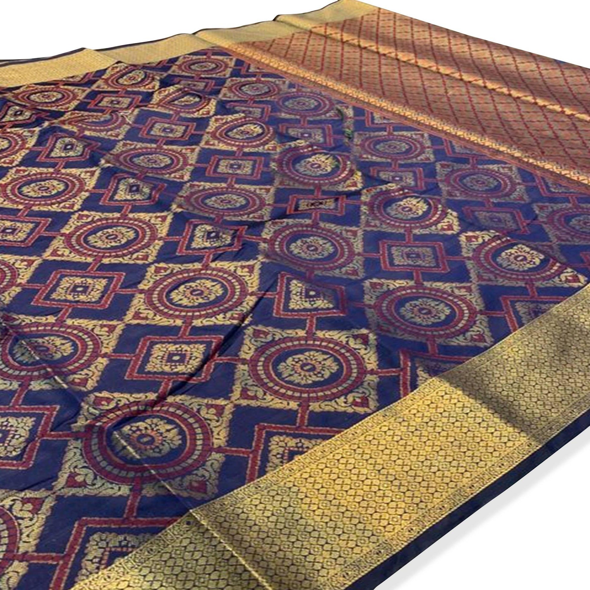 Excellent Navy Blue Colored Festive Wear Woven Silk Saree
