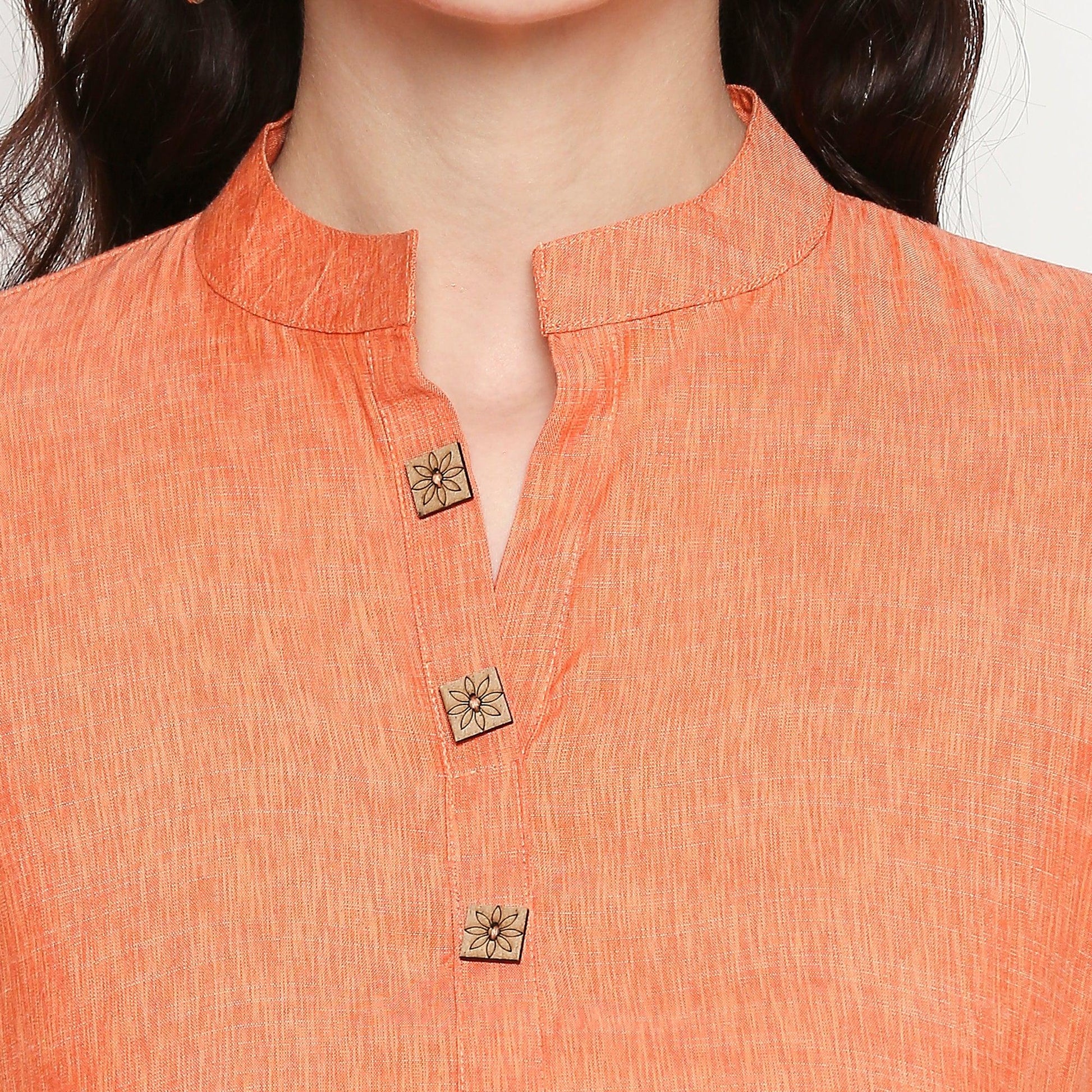 Excellent Orange Colored Casual Wear Solid Cotton Western Top
