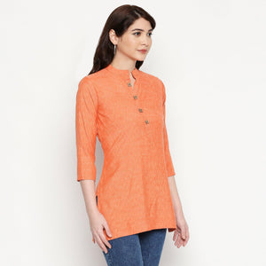 Excellent Orange Colored Casual Wear Solid Cotton Western Top