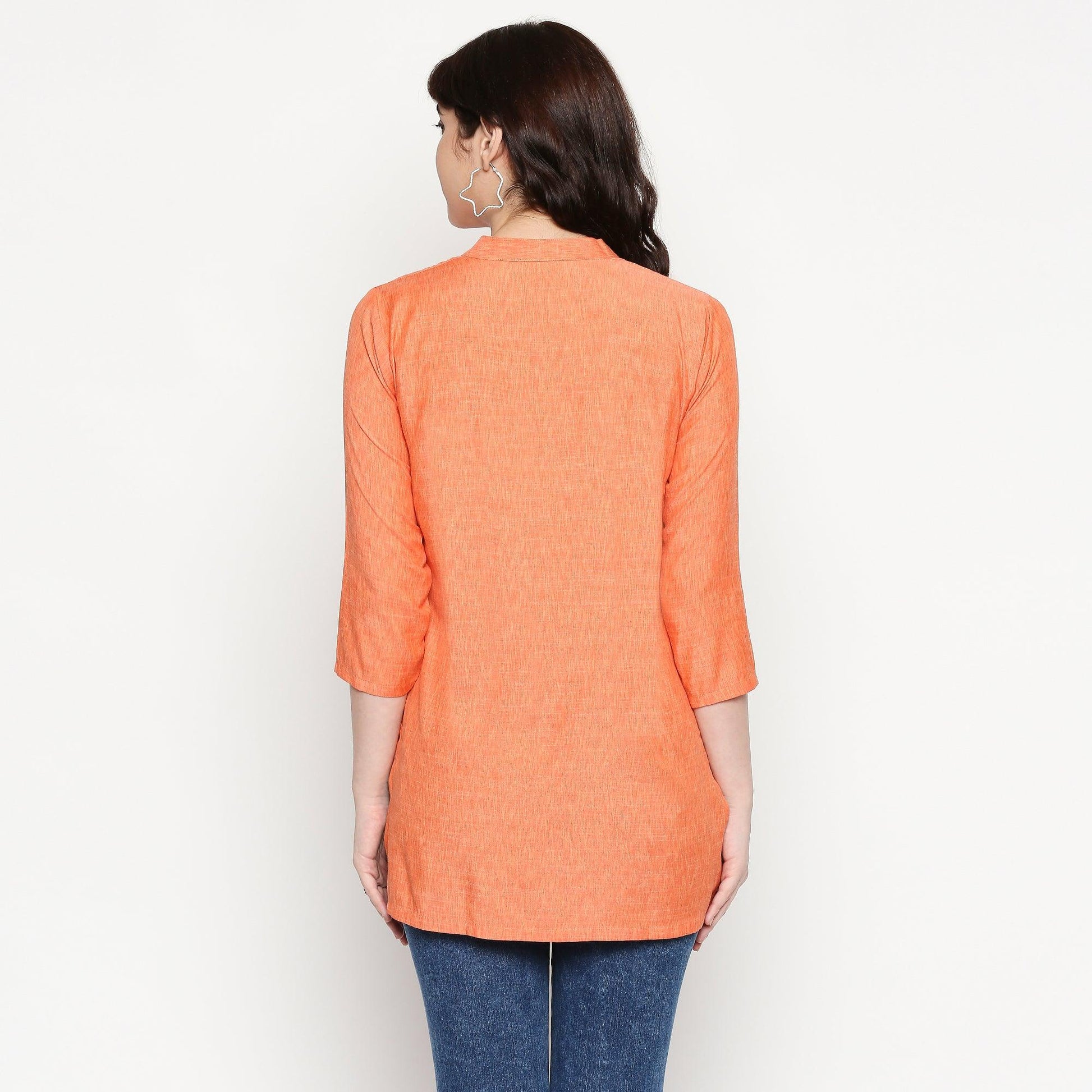 Excellent Orange Colored Casual Wear Solid Cotton Western Top