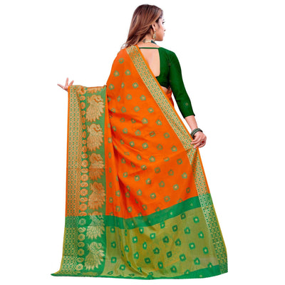 Excellent Orange Colored Festive Wear Woven Art Silk Saree