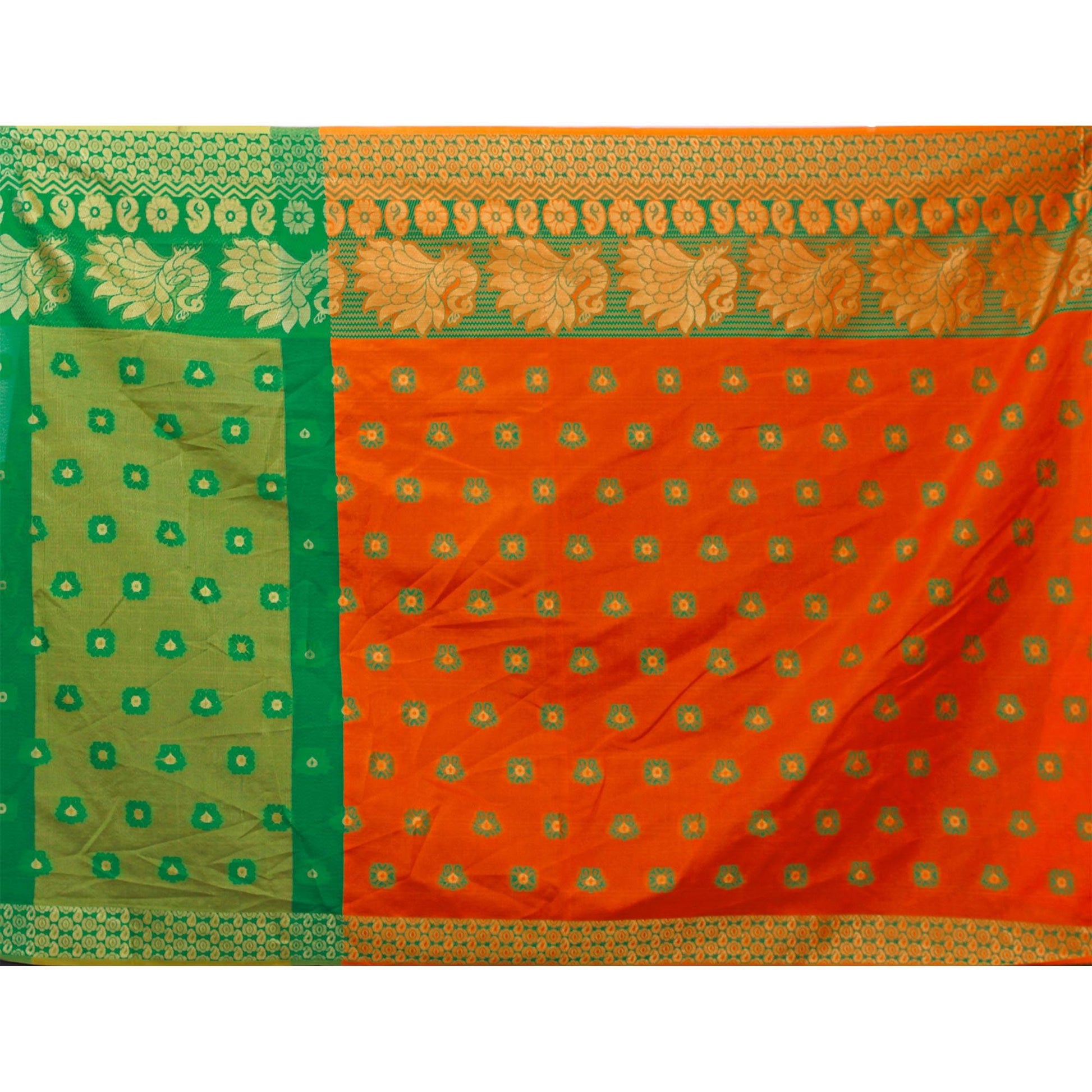 Excellent Orange Colored Festive Wear Woven Art Silk Saree