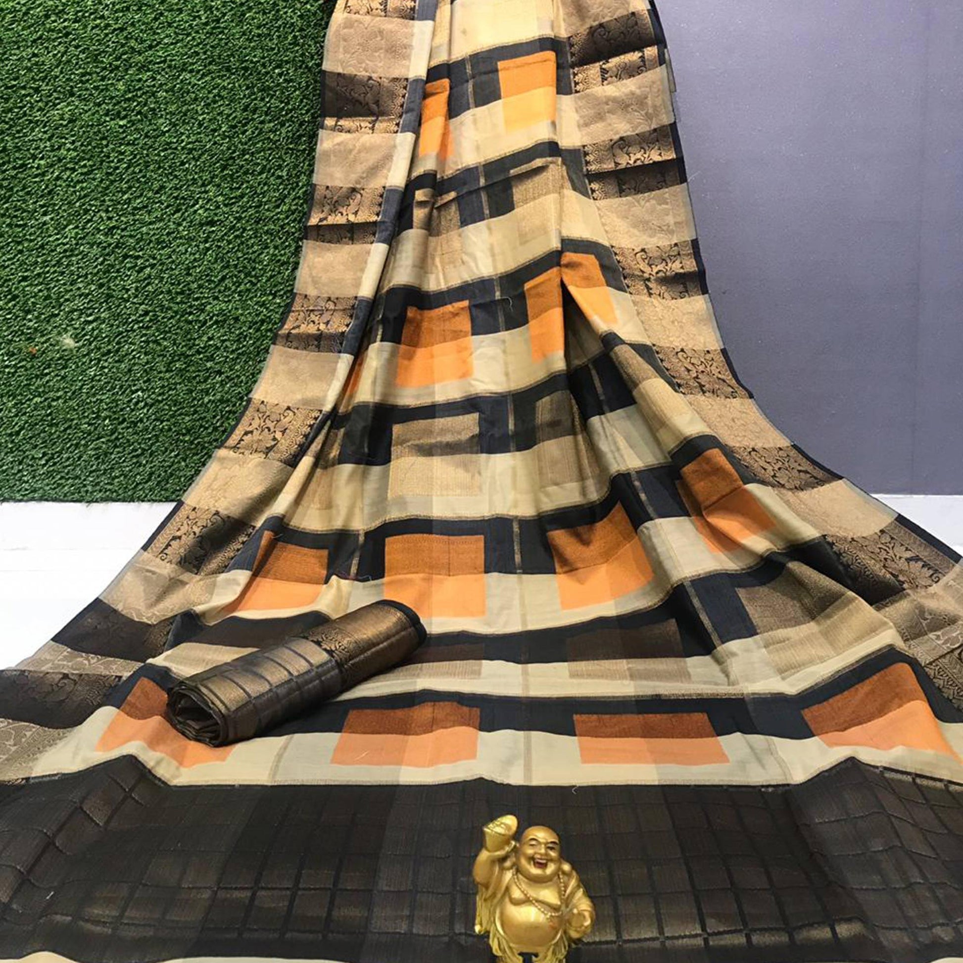 Excellent Orange - Multi Colored Festive Wear Woven Soft Cotton Saree