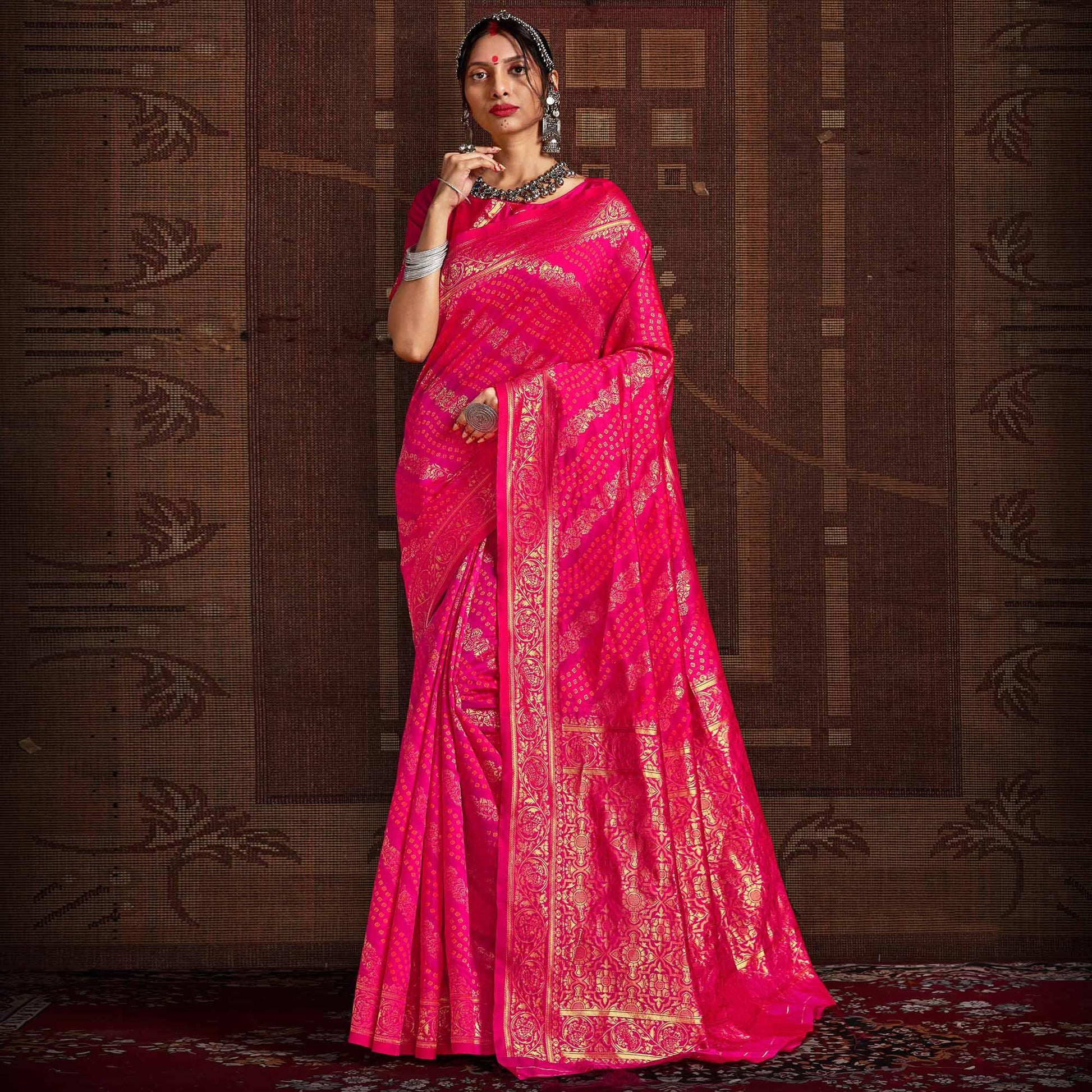 Excellent Pink Coloured Designer Party Wear Silk Saree