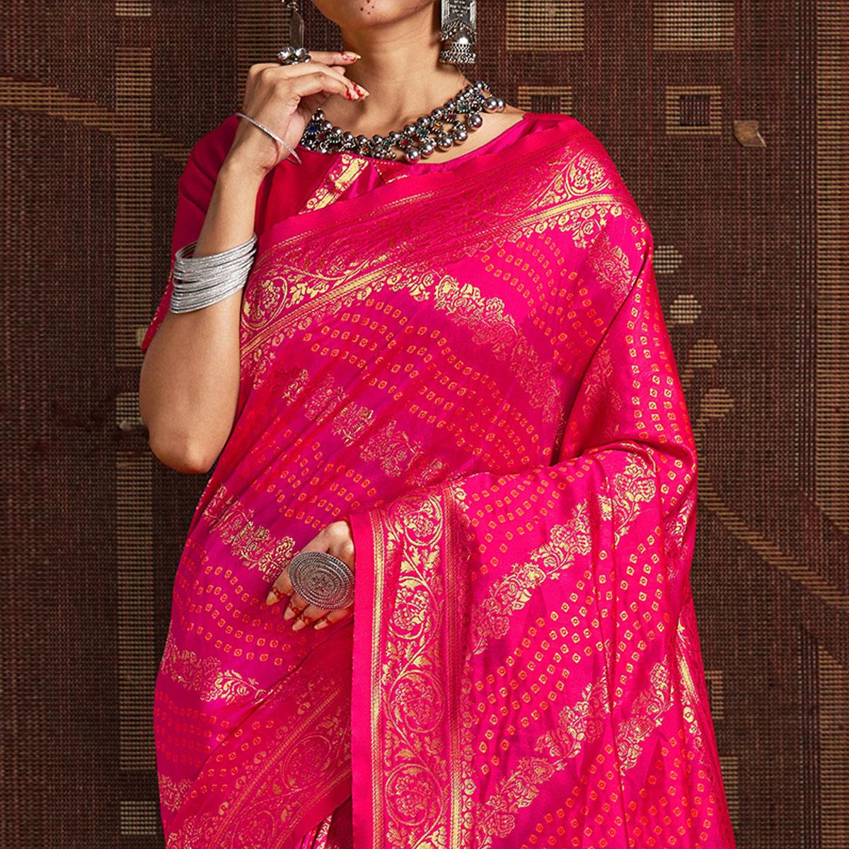 Excellent Pink Coloured Designer Party Wear Silk Saree