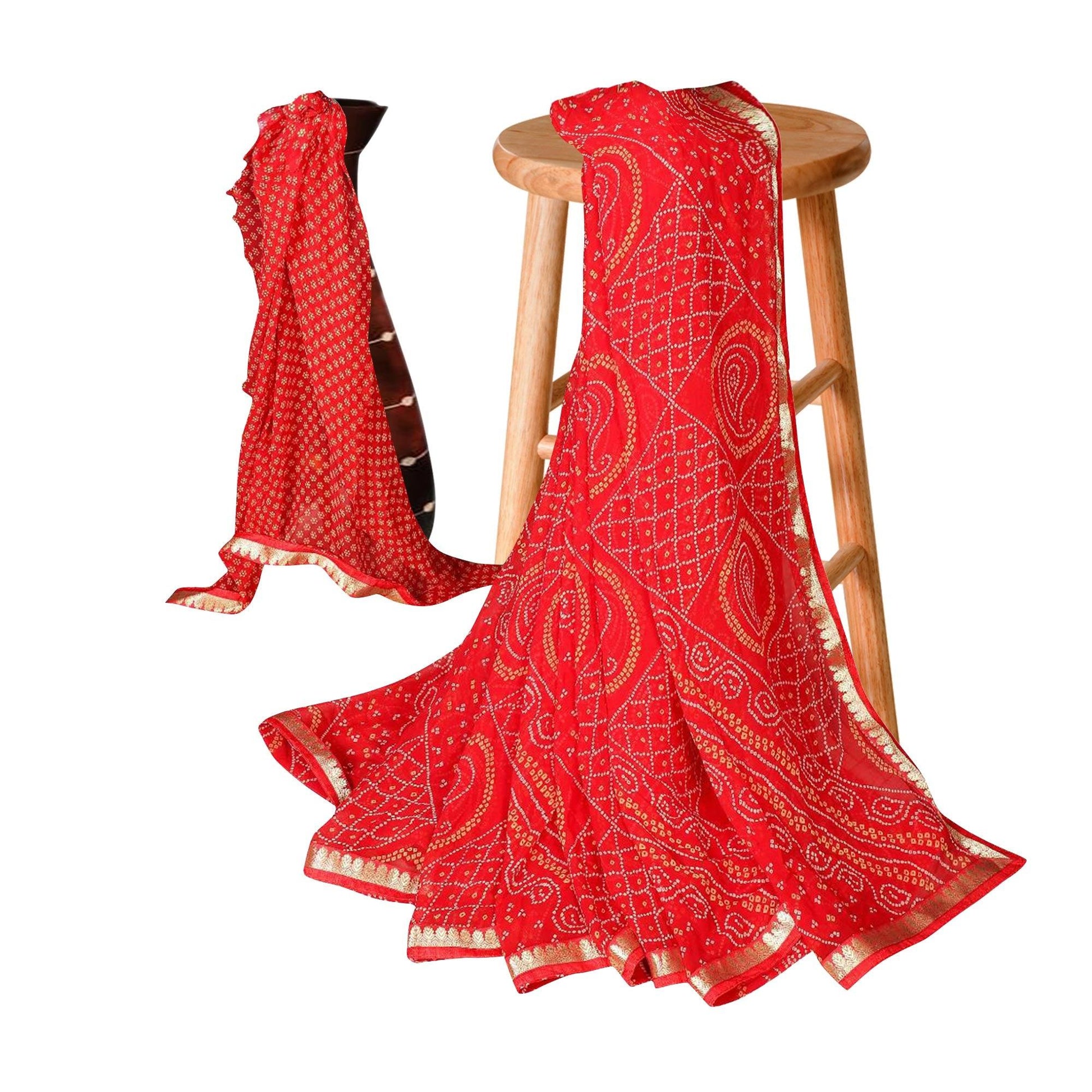 Excellent Red Colored Casual Bandhani Printed Georgette Saree