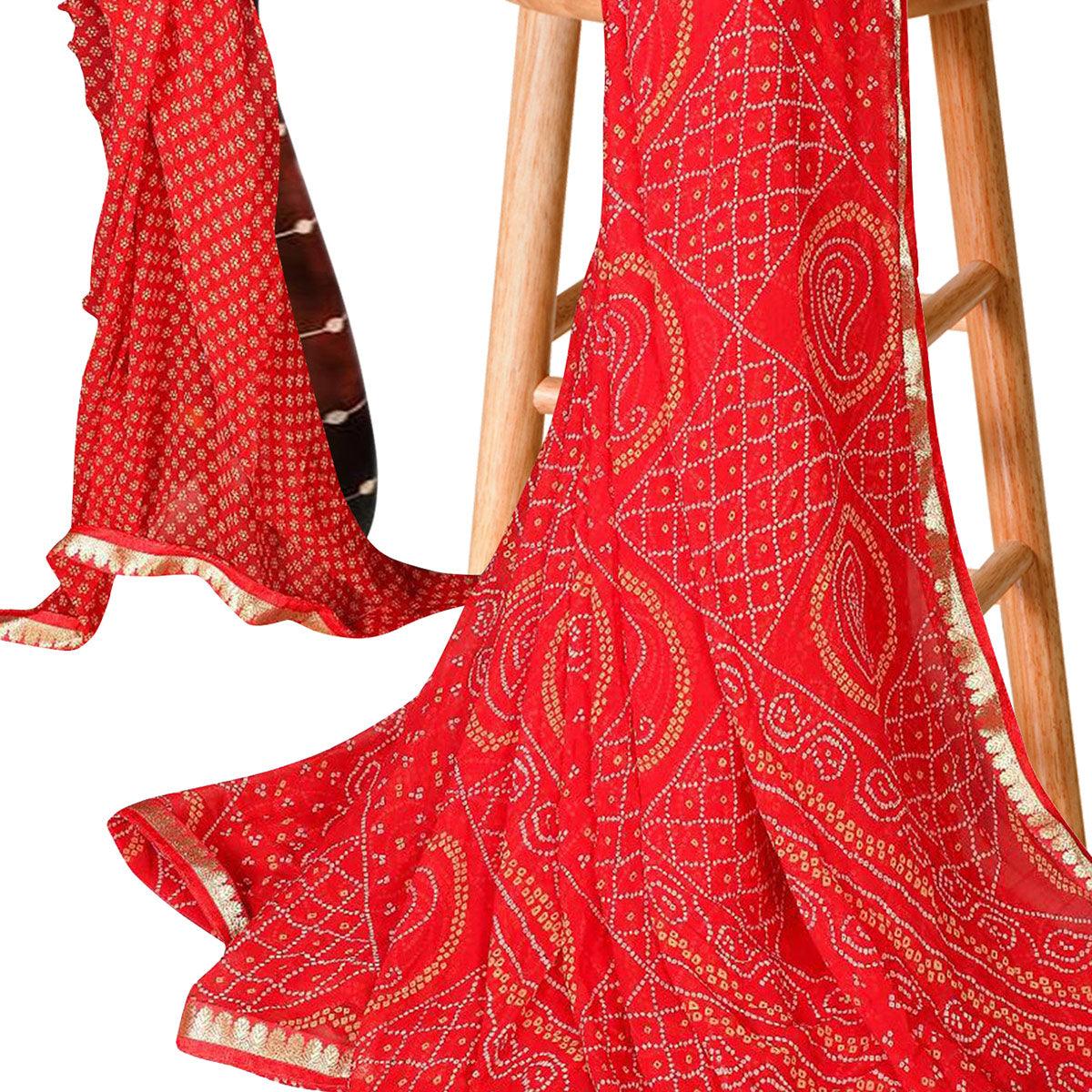 Excellent Red Colored Casual Bandhani Printed Georgette Saree