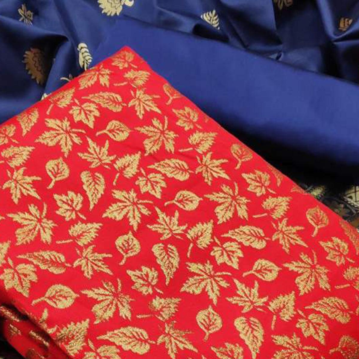 Excellent Red Colored Casual Wear Banarasi Silk Dress Material