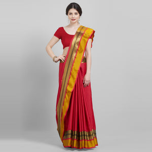 Excellent Red Colored Festive Wear Woven Cotton Silk Saree