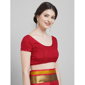 Excellent Red Colored Festive Wear Woven Cotton Silk Saree