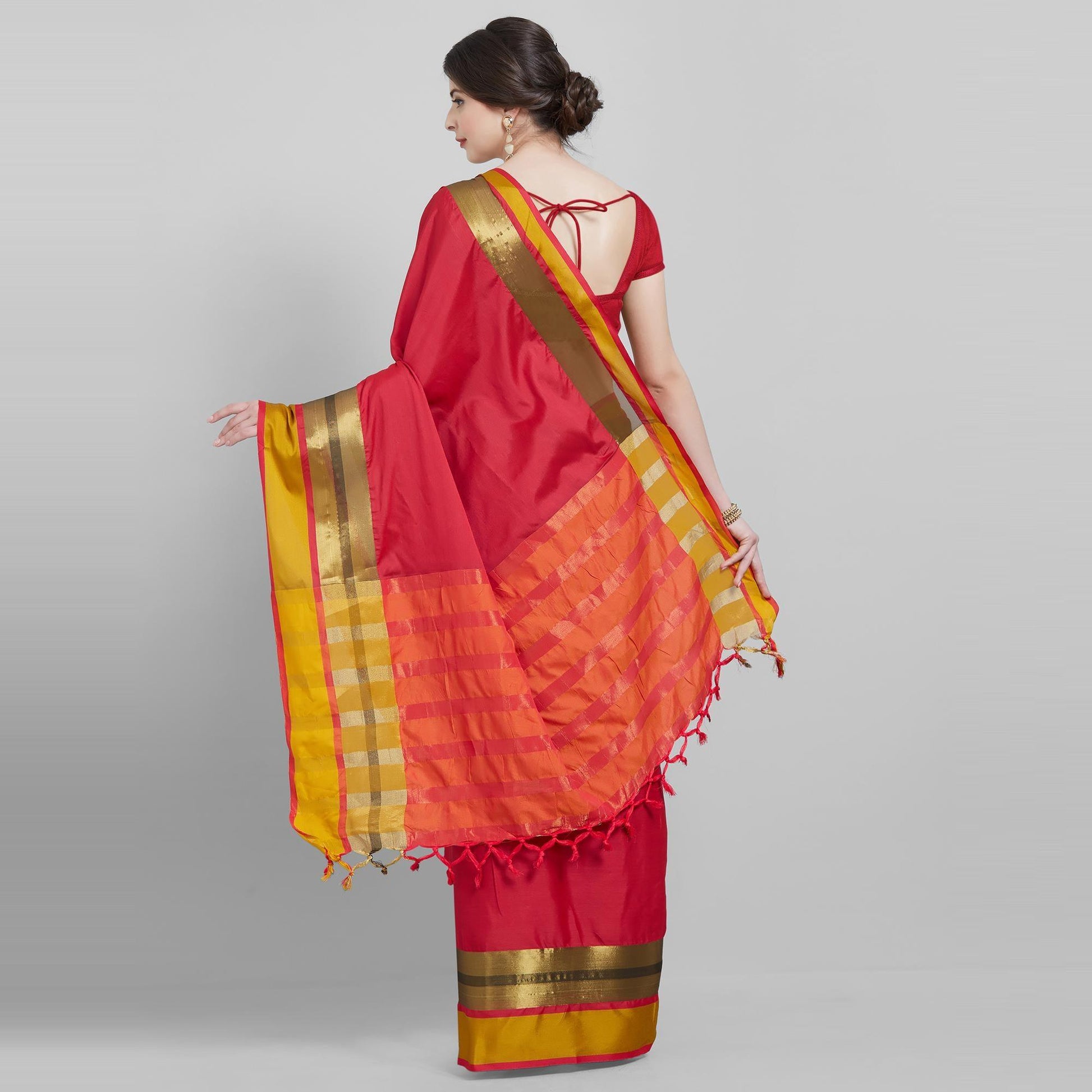 Excellent Red Colored Festive Wear Woven Cotton Silk Saree
