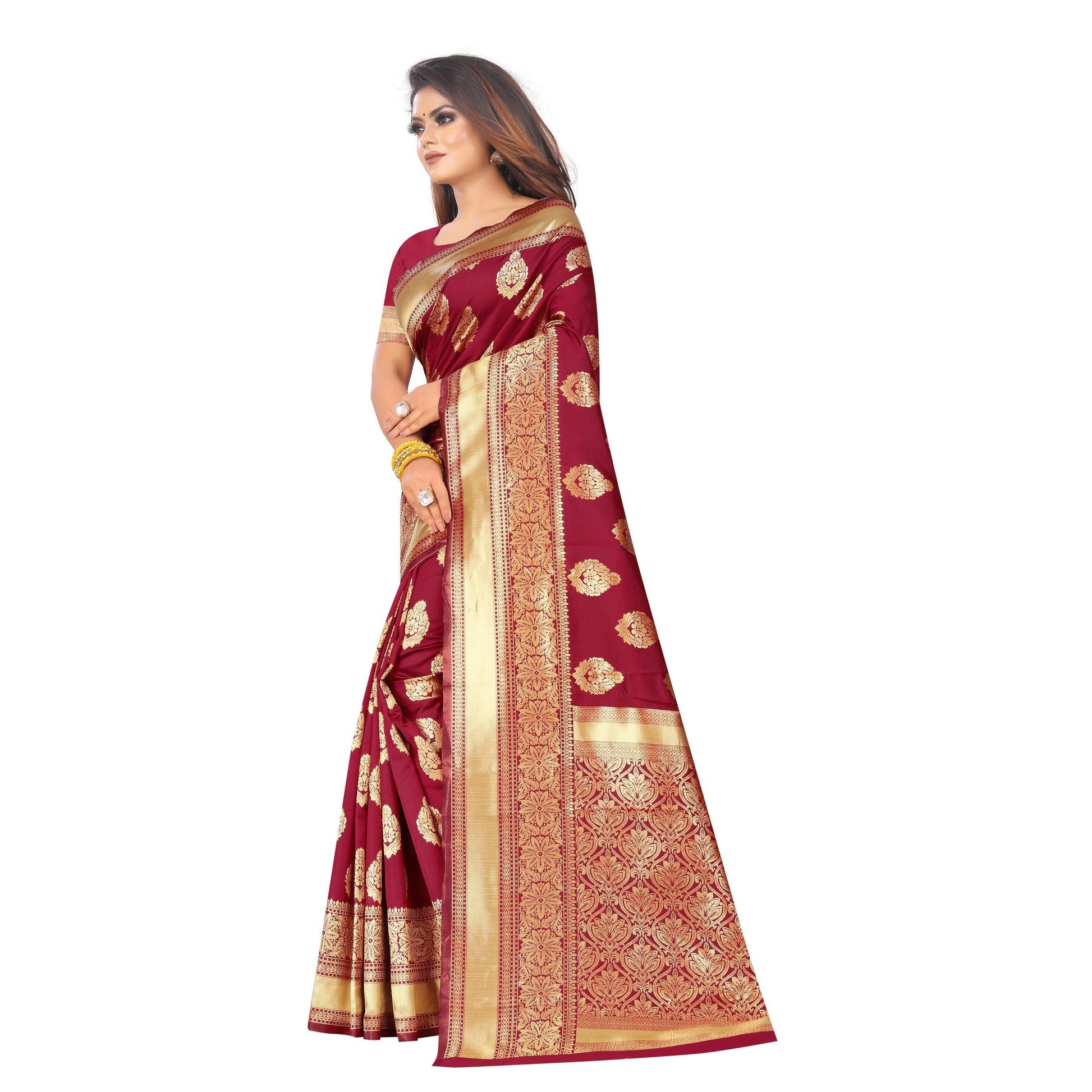 Excellent Red Colored Festive Wear Woven Lichi Silk Saree