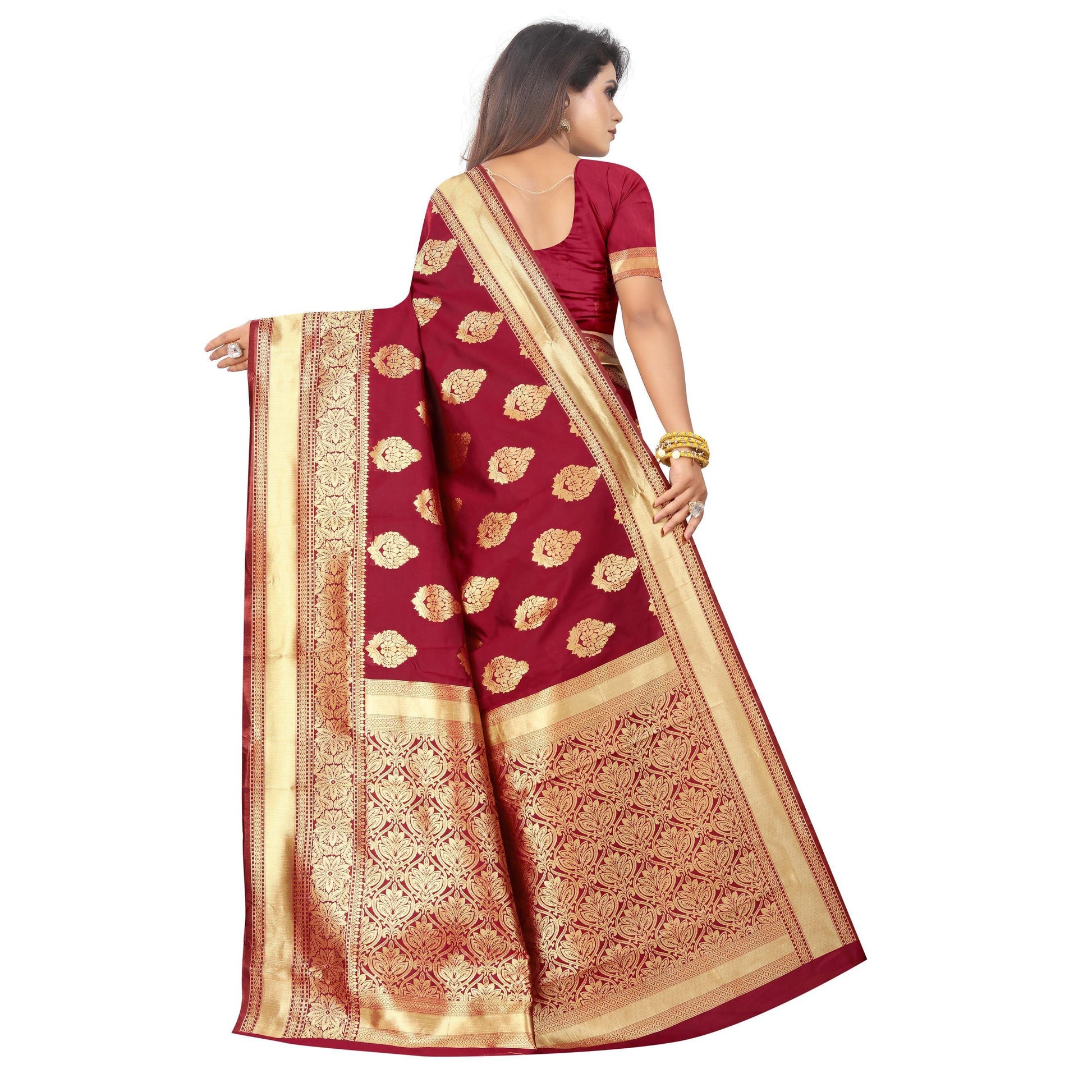 Excellent Red Colored Festive Wear Woven Lichi Silk Saree