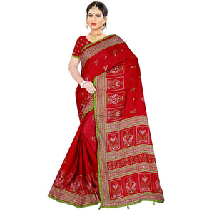 Excellent Red Coloured Casual Wear Woven Cotton Jute Saree