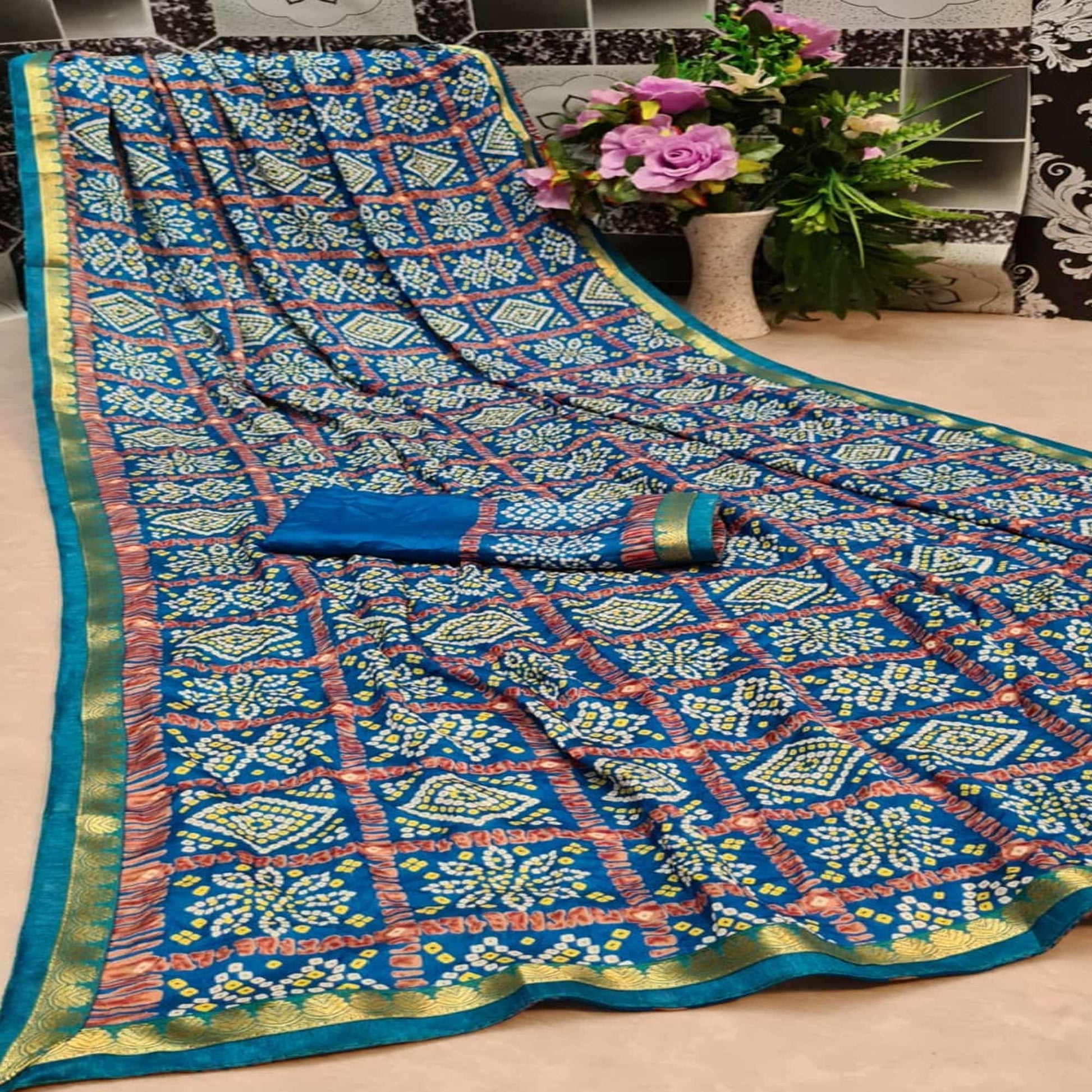 Excellent Turquoise Blue Colored Festive Wear Woven Moss Georgette Saree