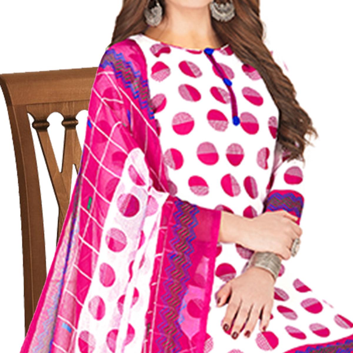 Excellent White - Pink Colored Casual Wear Printed Crepe Patiala Dress Material