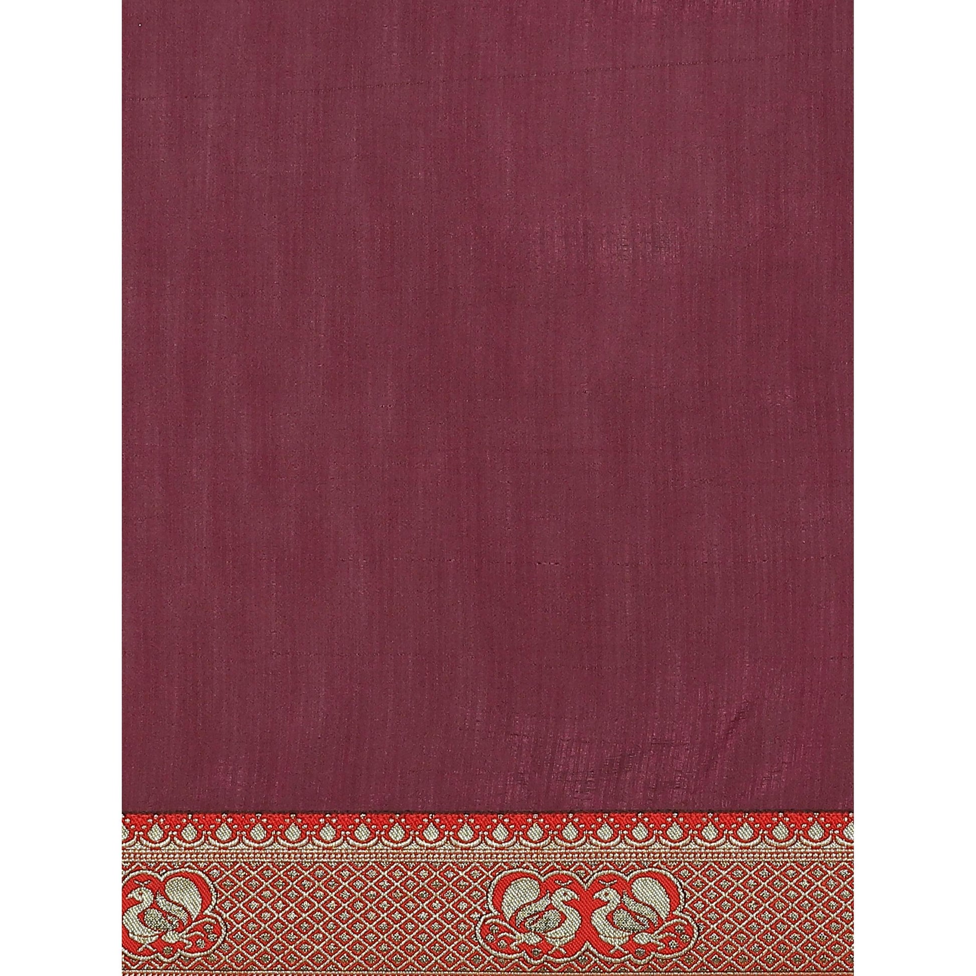 Excellent Wine Colored Festive Woven Silk Blend Saree