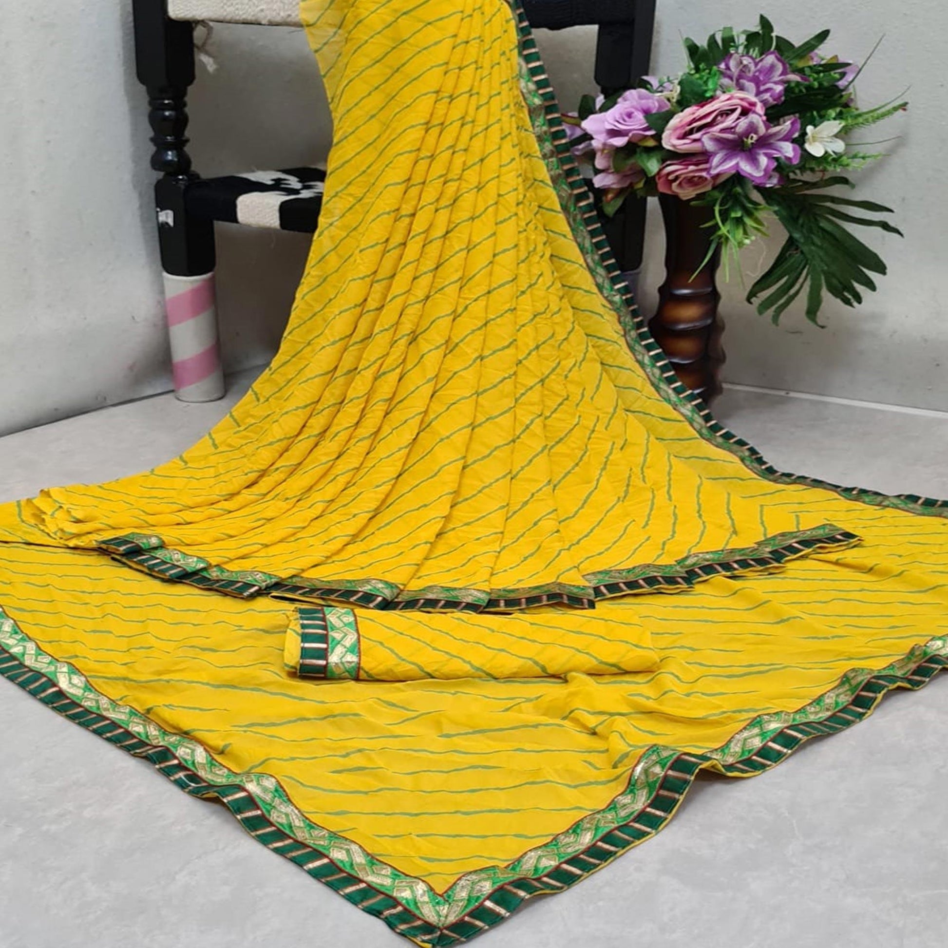 Excellent Yellow Colored Casual Printed Moss Georgette Saree