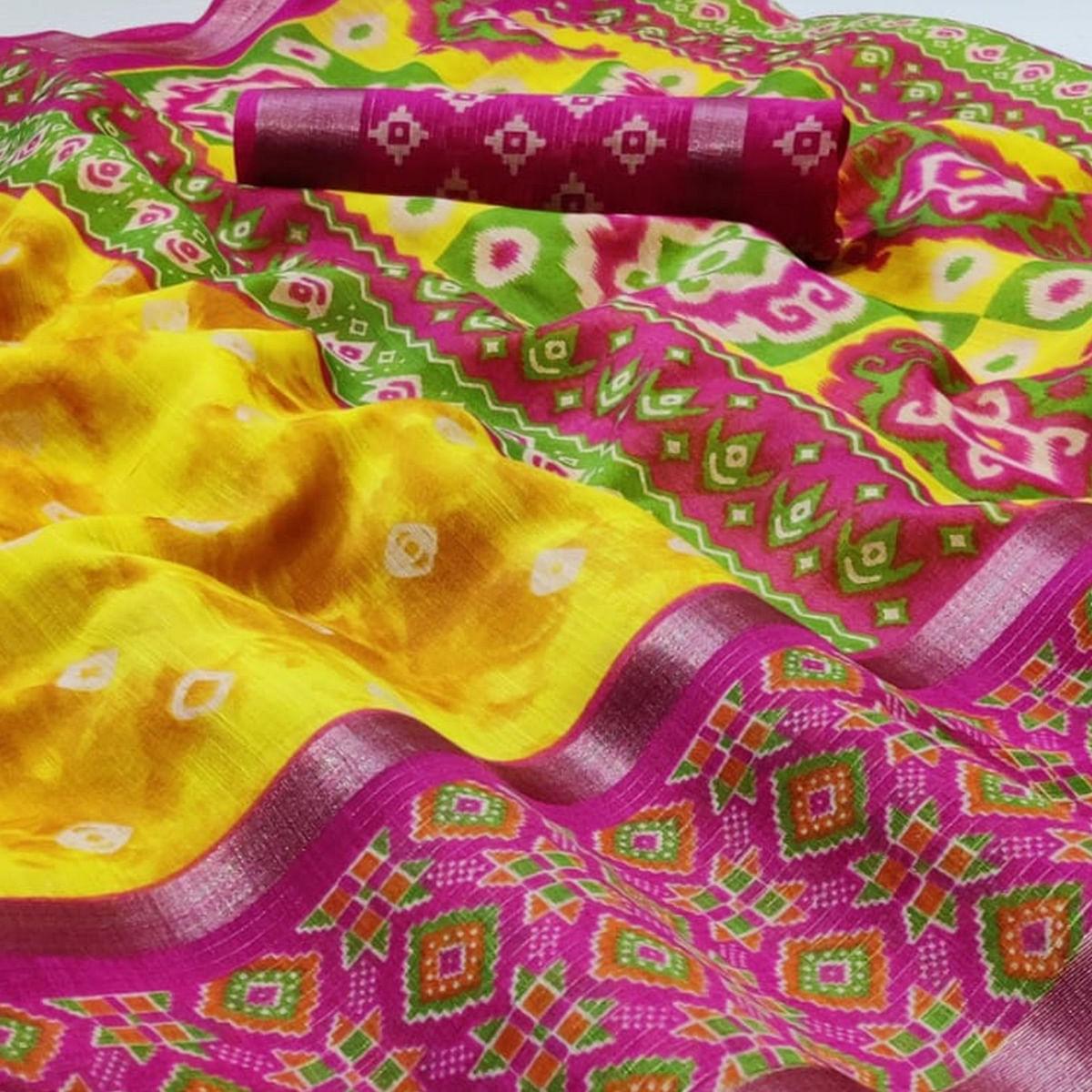 Excellent Yellow Colored Casual Wear Printed Cotton Saree