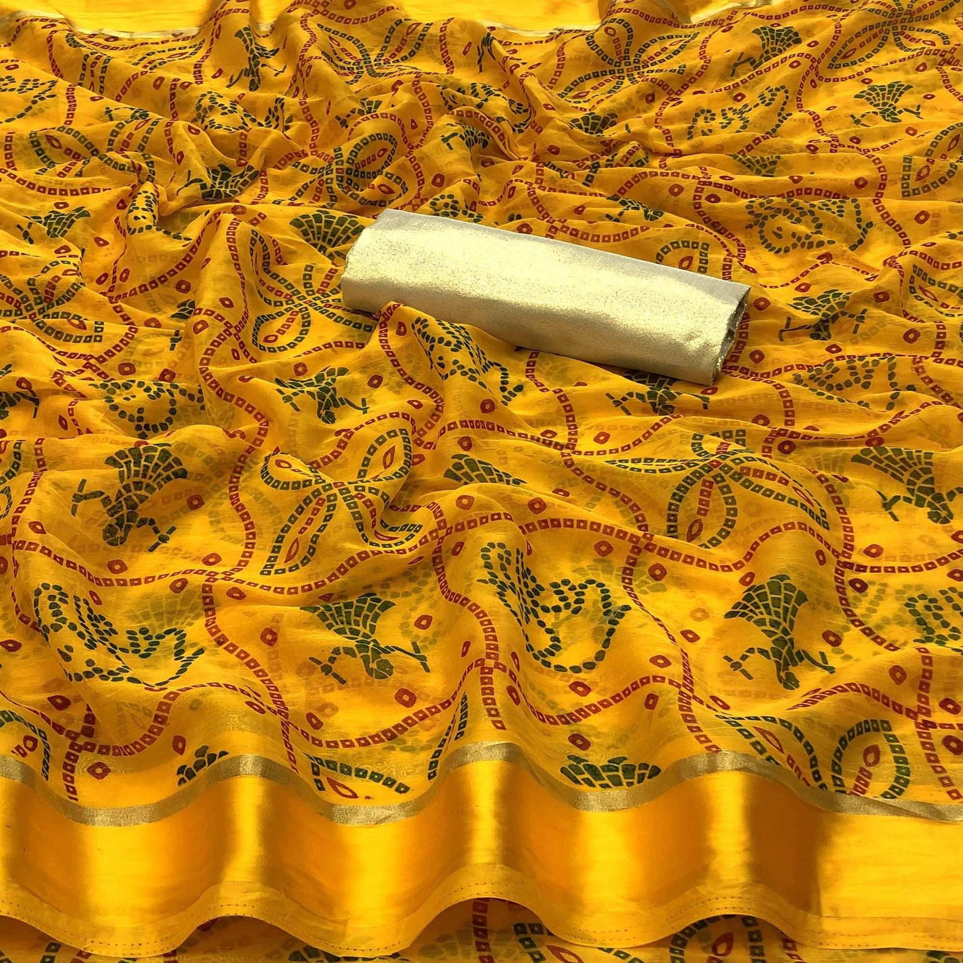 Excellent Yellow Colored Festive Wear Woven Chiffon Saree