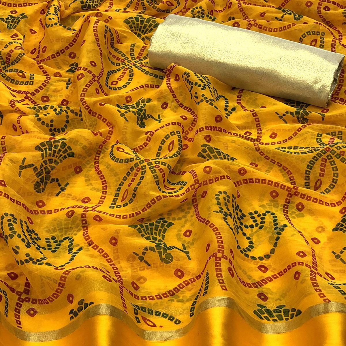 Excellent Yellow Colored Festive Wear Woven Chiffon Saree