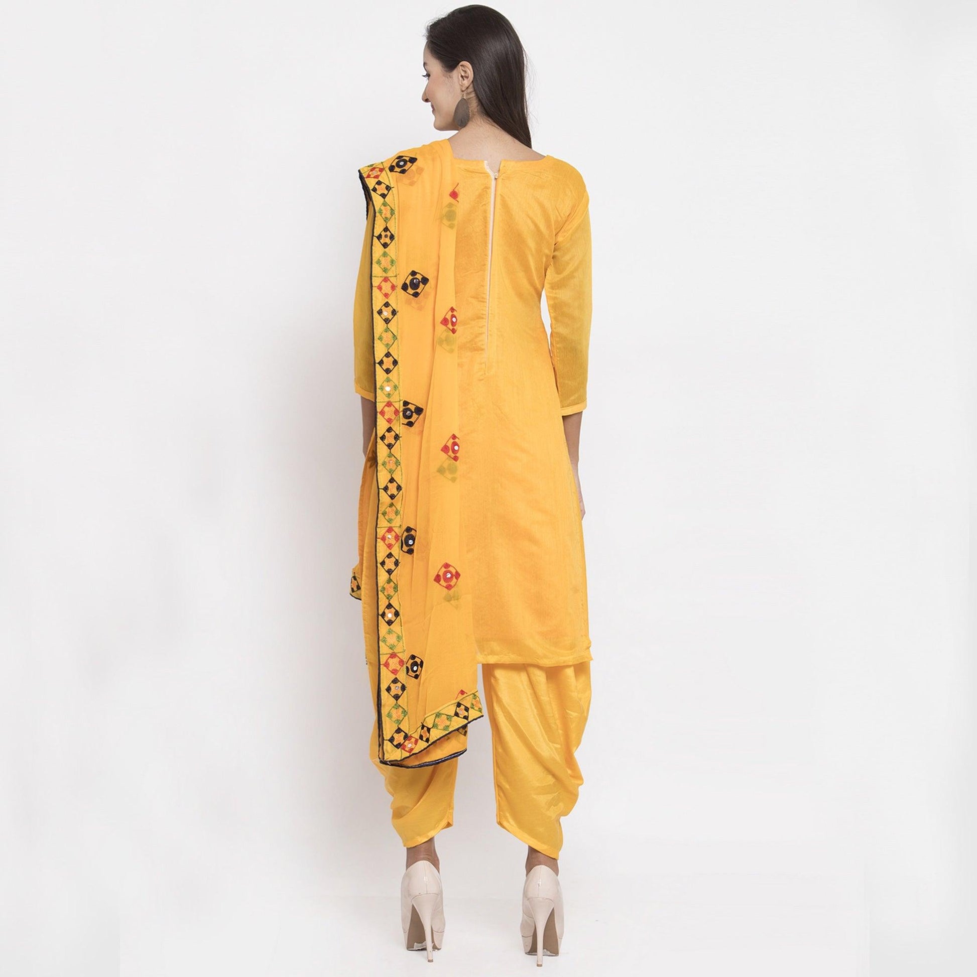 Excellent Yellow Colored Party Wear Embroidered Chanderi Dress Material