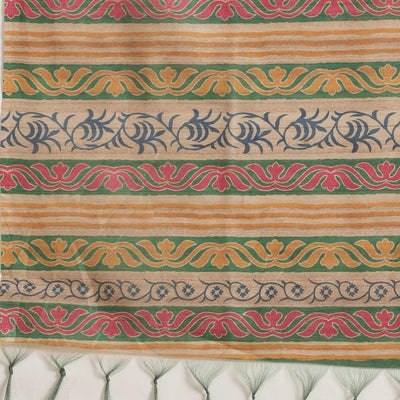 Exceptional Beige-Multi Colored Casual Wear Floral Printed Silk Blend Saree With Tassels