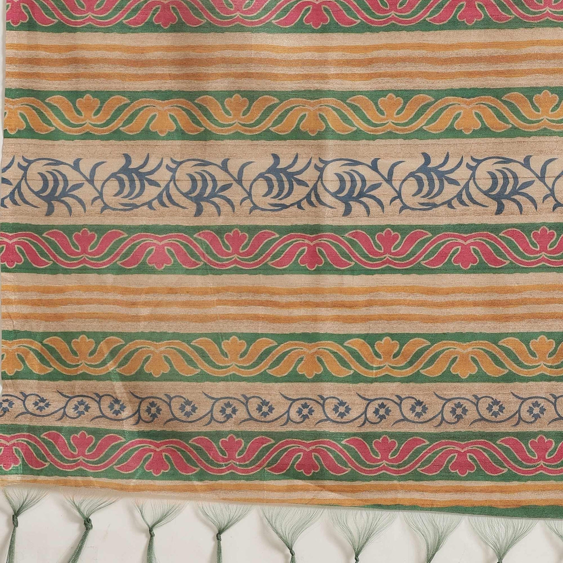 Exceptional Beige-Multi Colored Casual Wear Floral Printed Silk Blend Saree With Tassels