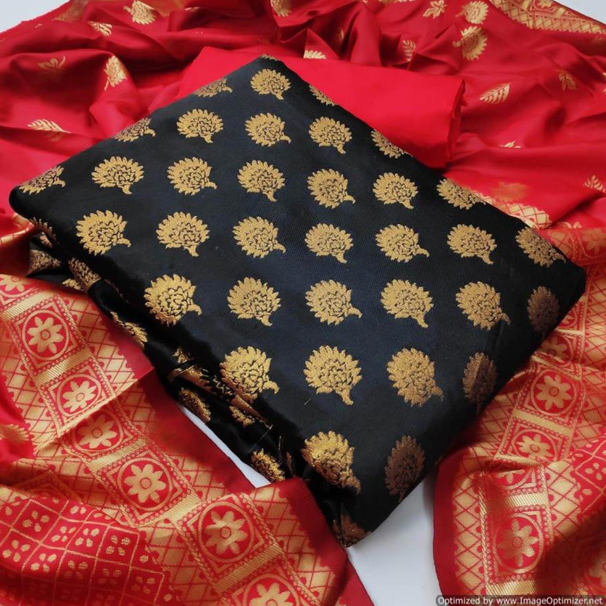 Exceptional Black Colored Casual Wear Banarasi Silk Dress Material