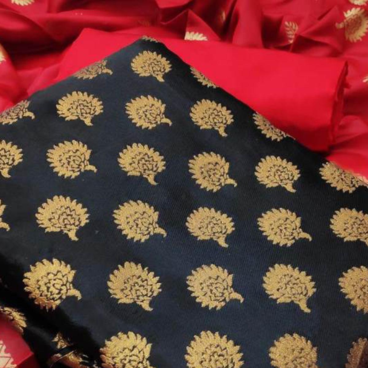 Exceptional Black Colored Casual Wear Banarasi Silk Dress Material