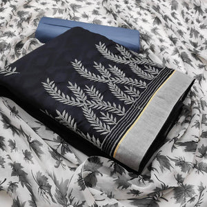 Exceptional Black Colored Casual Wear Embroidered Jacquard Dress Material