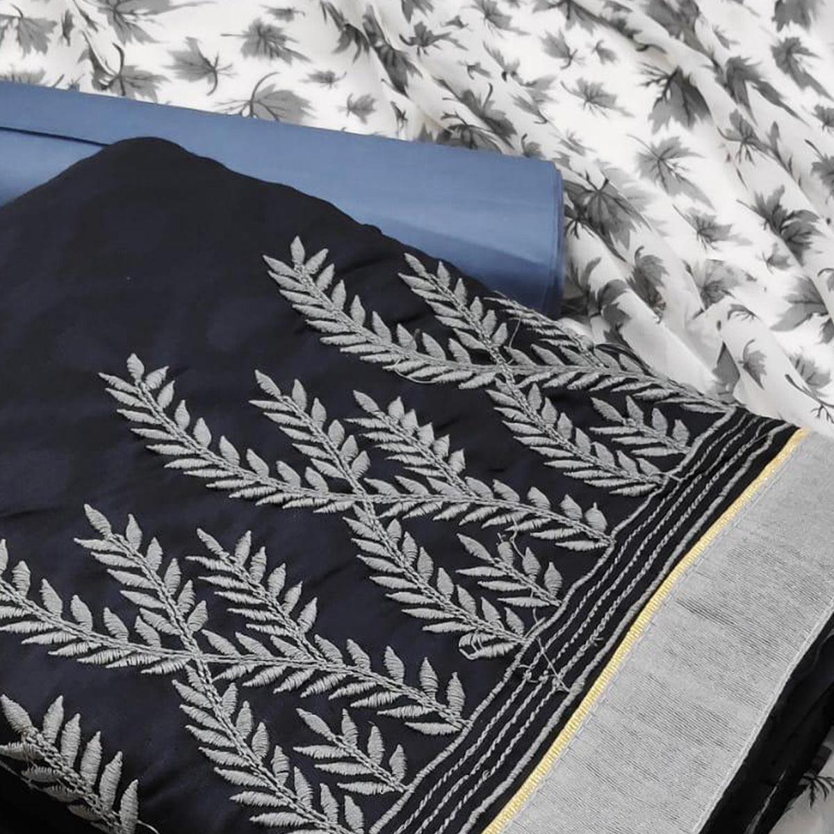 Exceptional Black Colored Casual Wear Embroidered Jacquard Dress Material