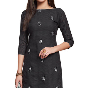 Exceptional Black Colored Casual Wear Embroidered Jacquard Dress Material