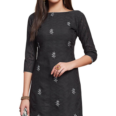 Exceptional Black Colored Casual Wear Embroidered Jacquard Dress Material