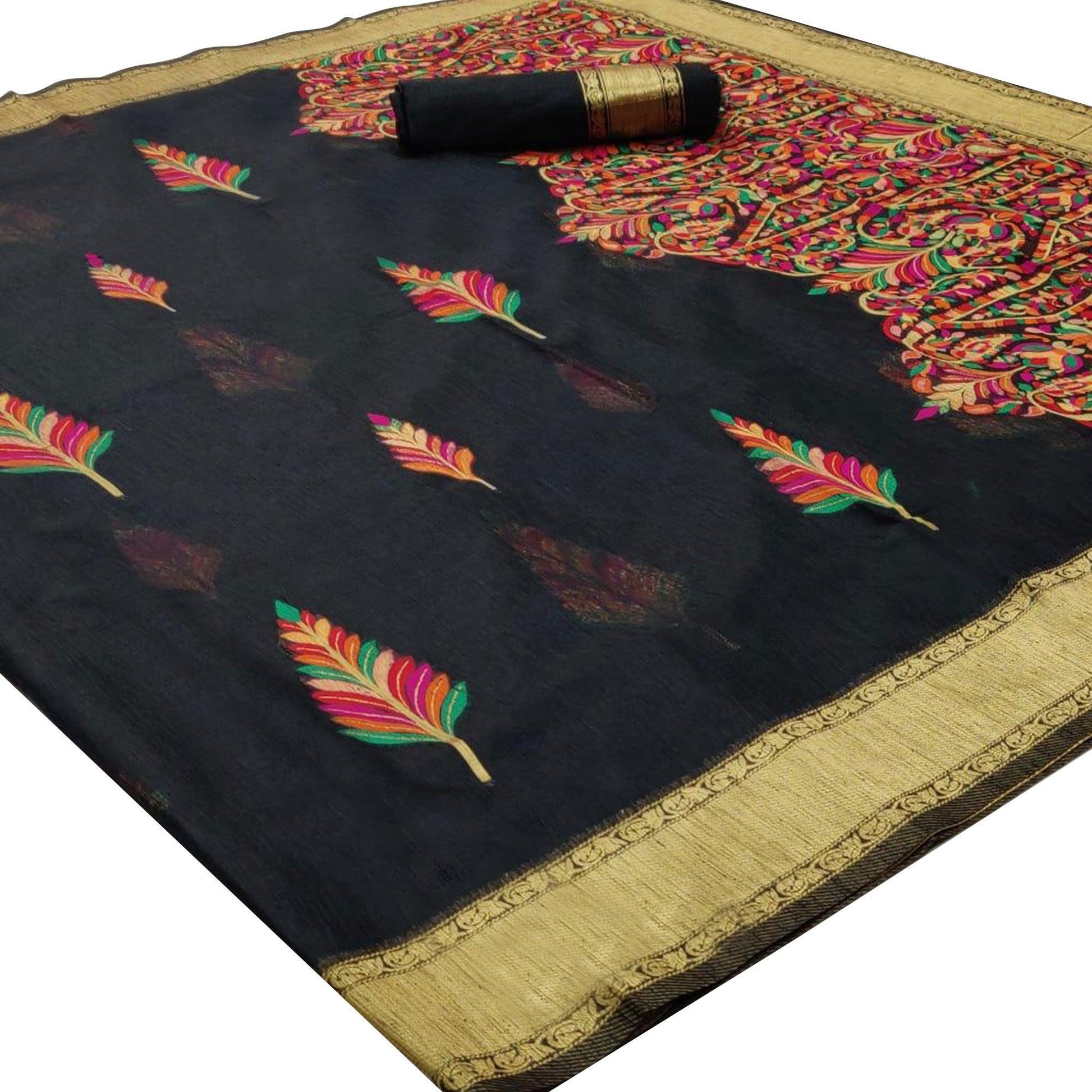Exceptional Black Colored Partywear Printed Linen Saree