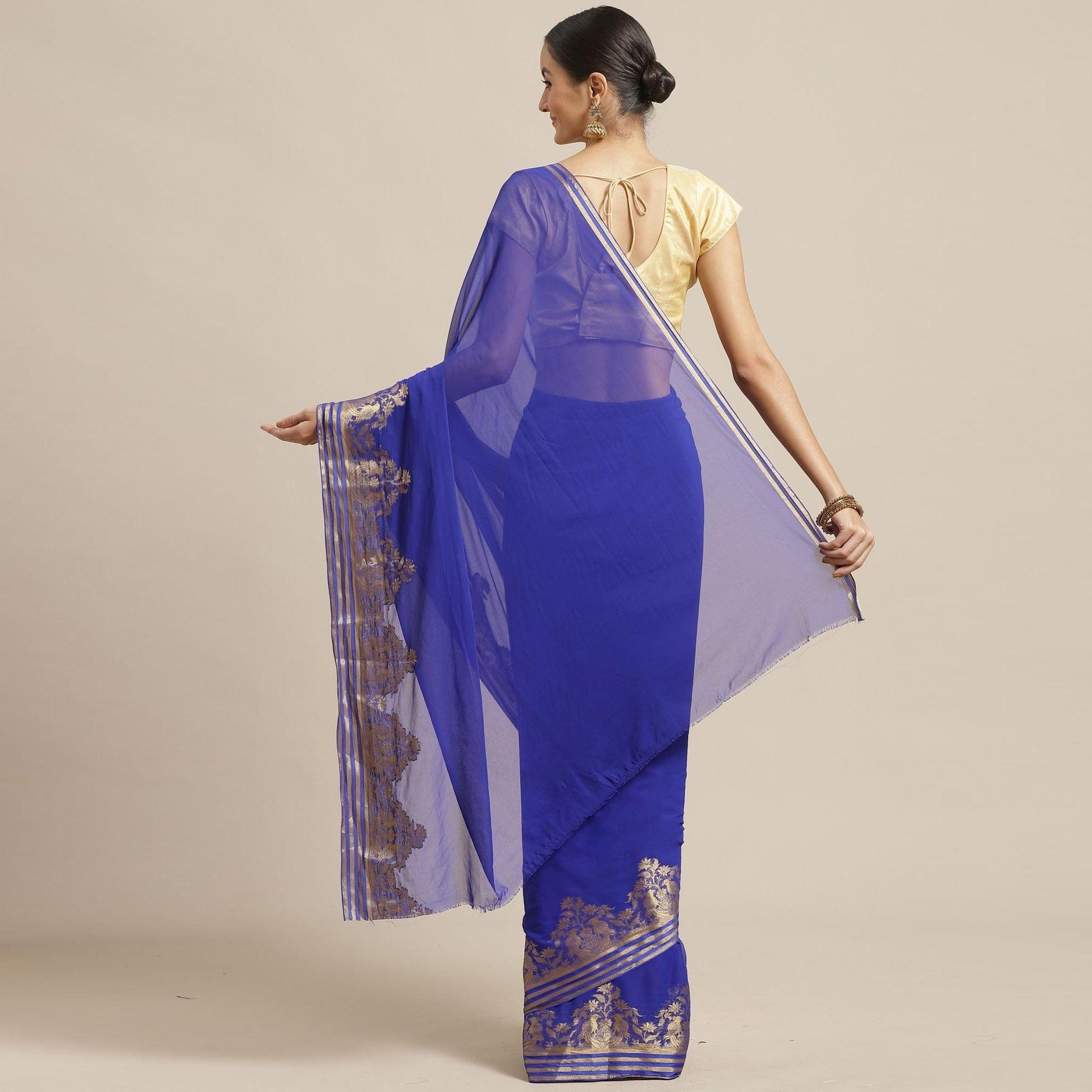 Exceptional Blue Colored Festive Wear Woven Chiffon Saree
