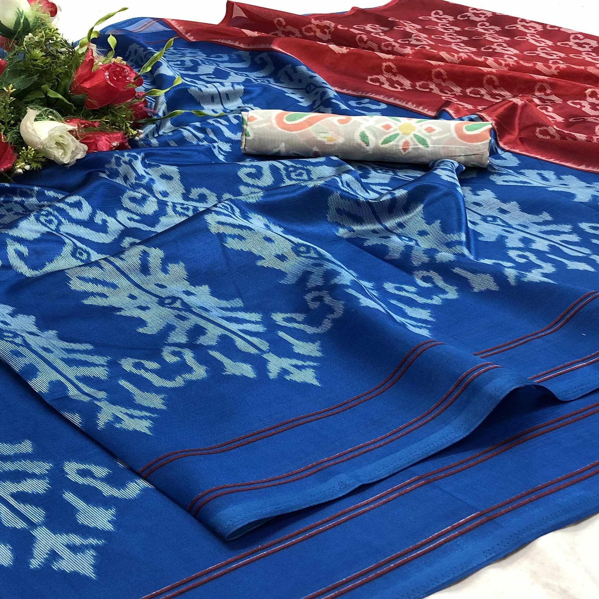 Exceptional Blue Colored Partywear Printed Silk Saree