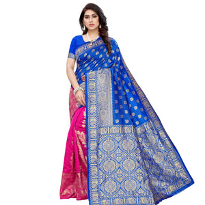 Exceptional Blue - Pink Colored Festive Wear Woven Jacquard Saree